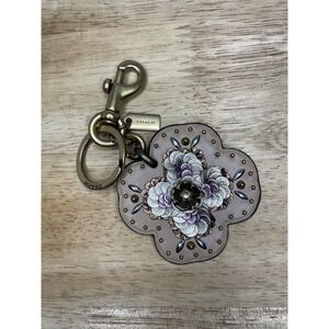 COACH Leather Sequin Appliqué Tea Rose Bag Charm in Beechwood and Gold